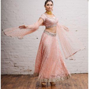 Buy Pink Embroidered Blouse with Brasso Lehenga for sale